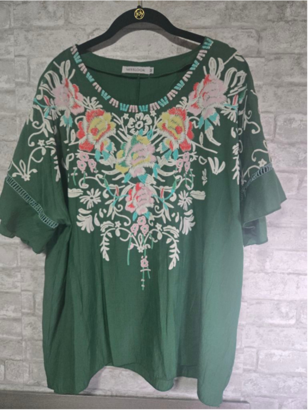 Clearance MISSLOOK Green Embroidered Tunic Top M